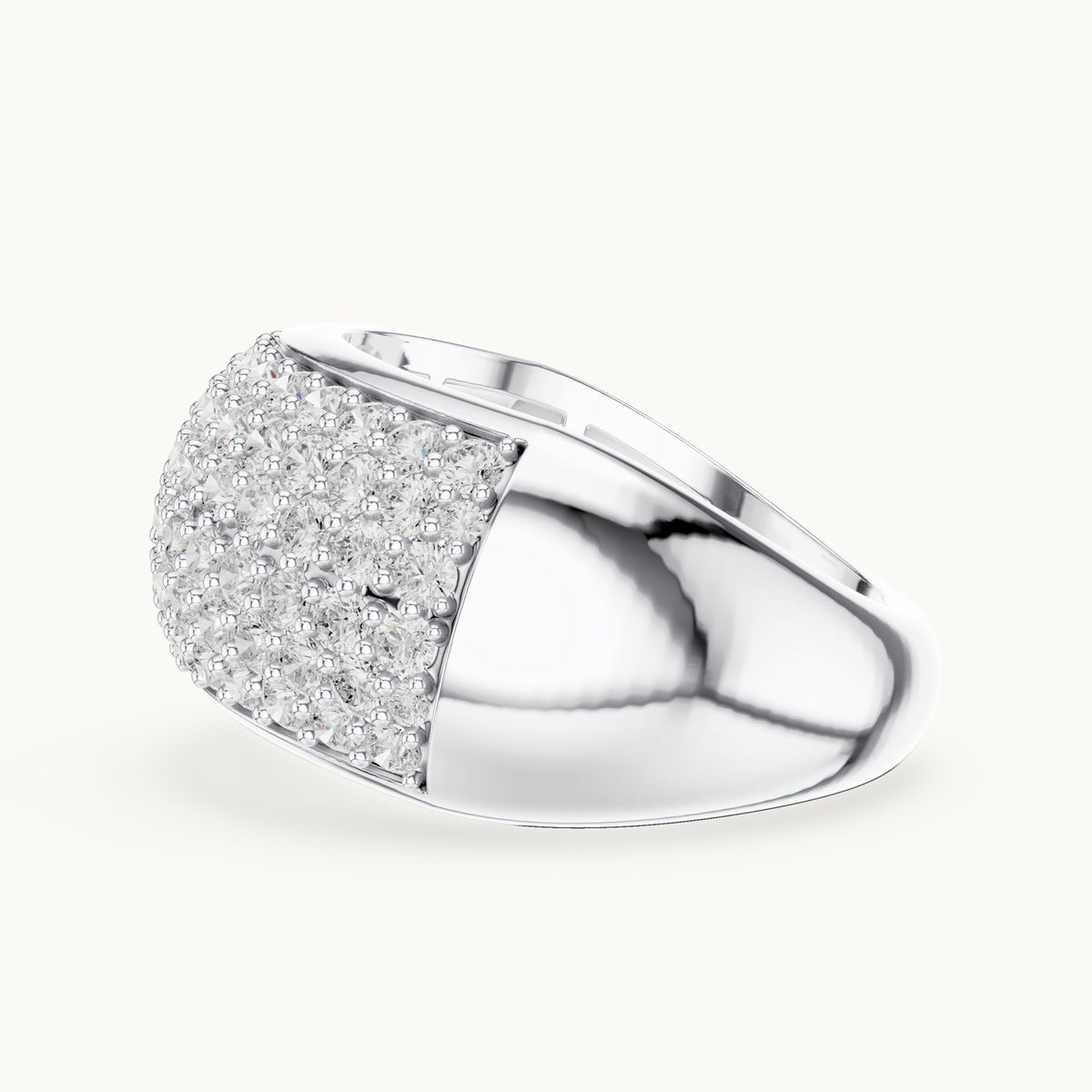 Round lab-grown diamond pavé dome ring in white gold, 1.792 CT TW, view 3