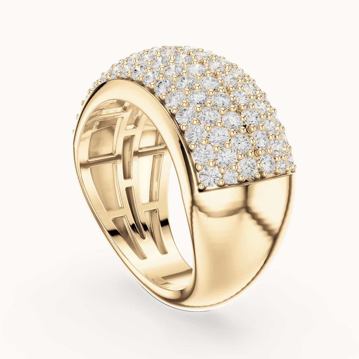 Round lab-grown diamond pavé dome ring in yellow gold, 1.792 CT TW, view 1