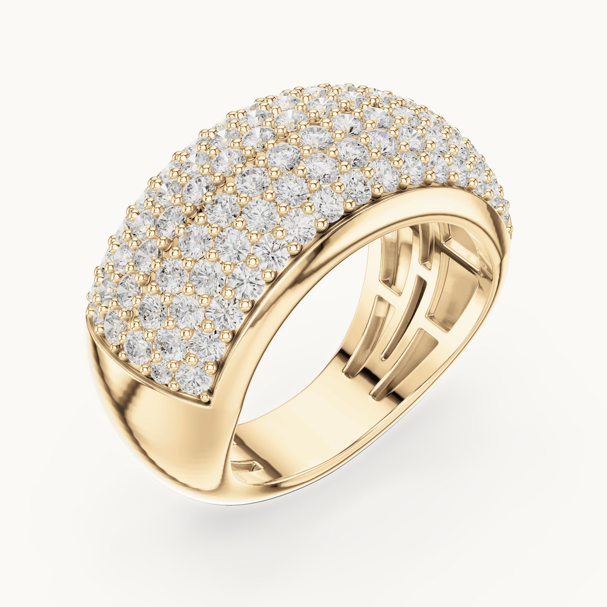 Round lab-grown diamond pavé dome ring in yellow gold, 1.792 CT TW, view 2