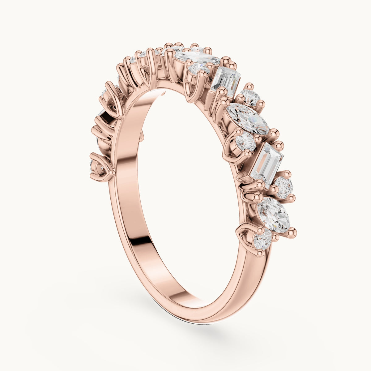 Marquise, baguette and round lab-grown diamond mixed-shape half eternity band in rose gold, 0.705 CT TW, view 1