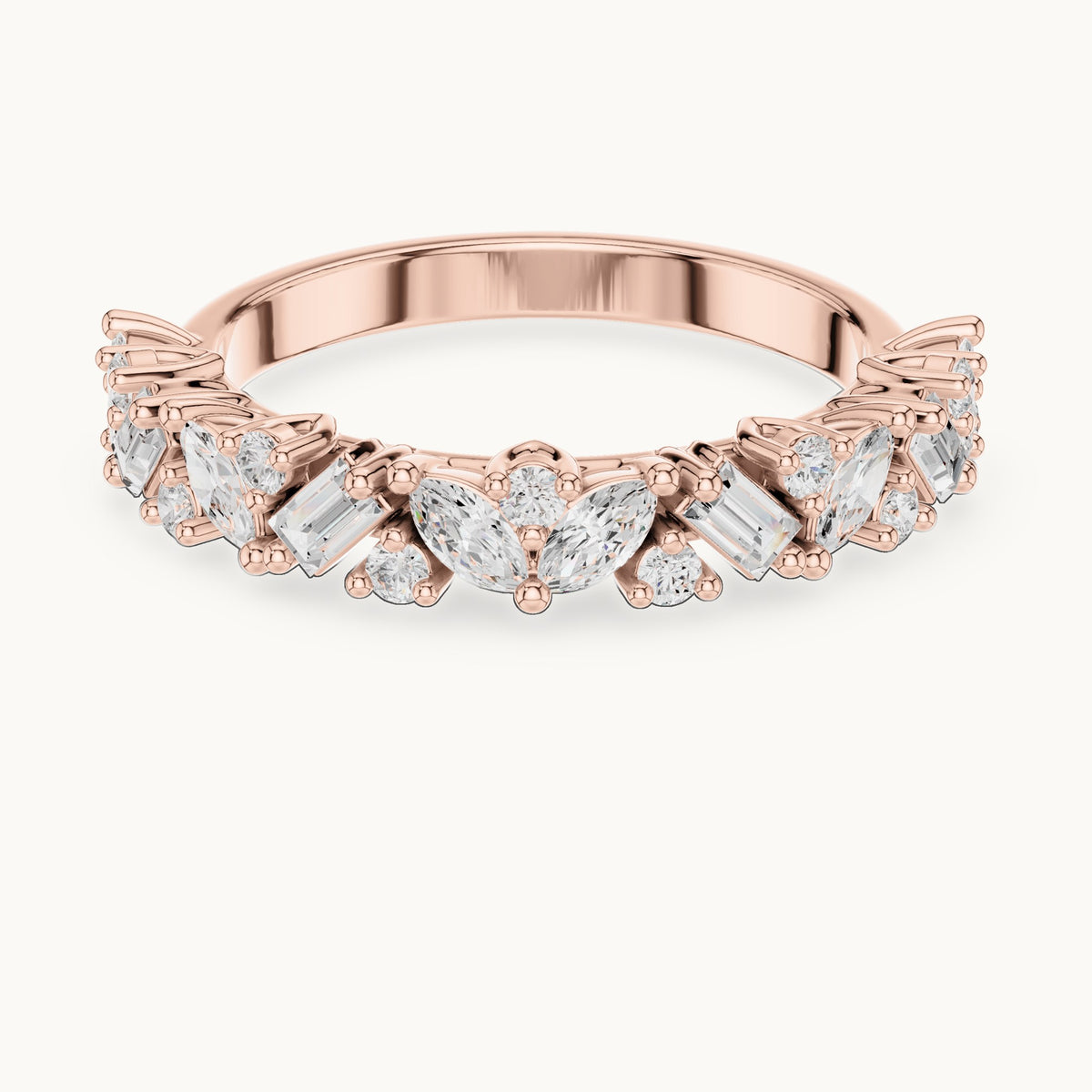 Marquise, baguette and round lab-grown diamond mixed-shape half eternity band in rose gold, 0.705 CT TW, view 4