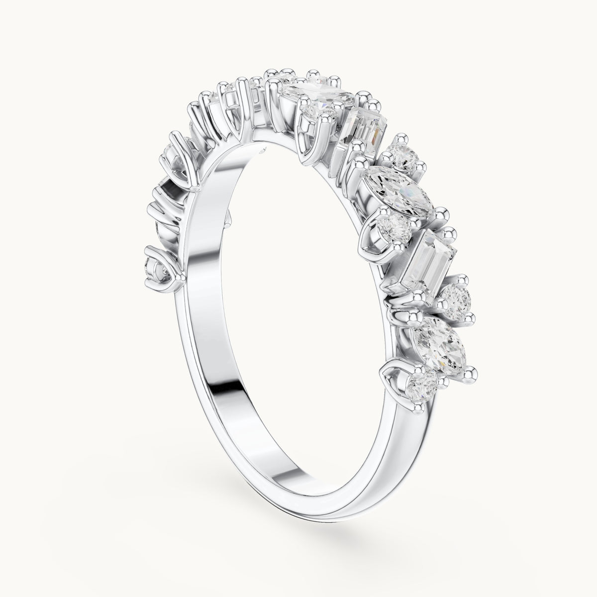 Marquise, baguette and round lab-grown diamond mixed-shape half eternity band in white gold, 0.705 CT TW, view 1