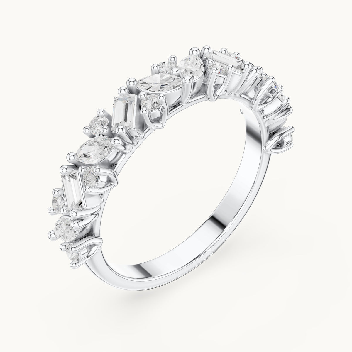 Marquise, baguette and round lab-grown diamond mixed-shape half eternity band in white gold, 0.705 CT TW, view 2