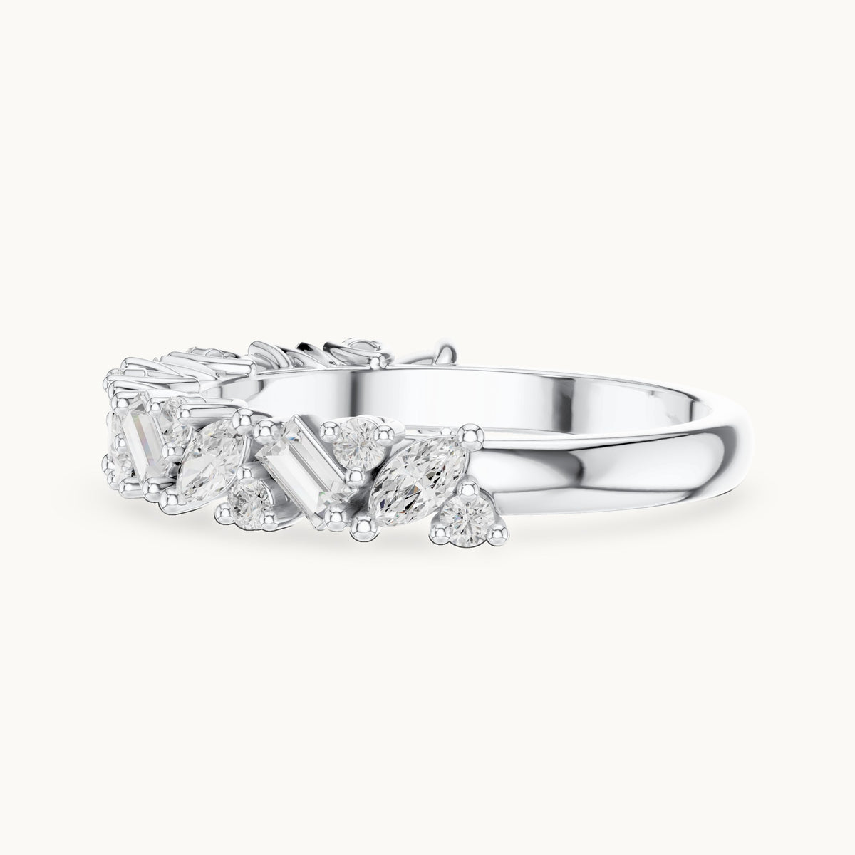 Marquise, baguette and round lab-grown diamond mixed-shape half eternity band in white gold, 0.705 CT TW, view 3