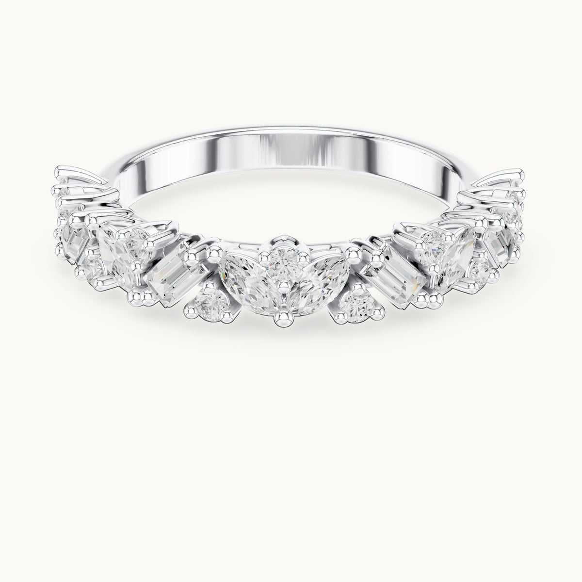 Marquise, baguette and round lab-grown diamond mixed-shape half eternity band in white gold, 0.705 CT TW, view 4