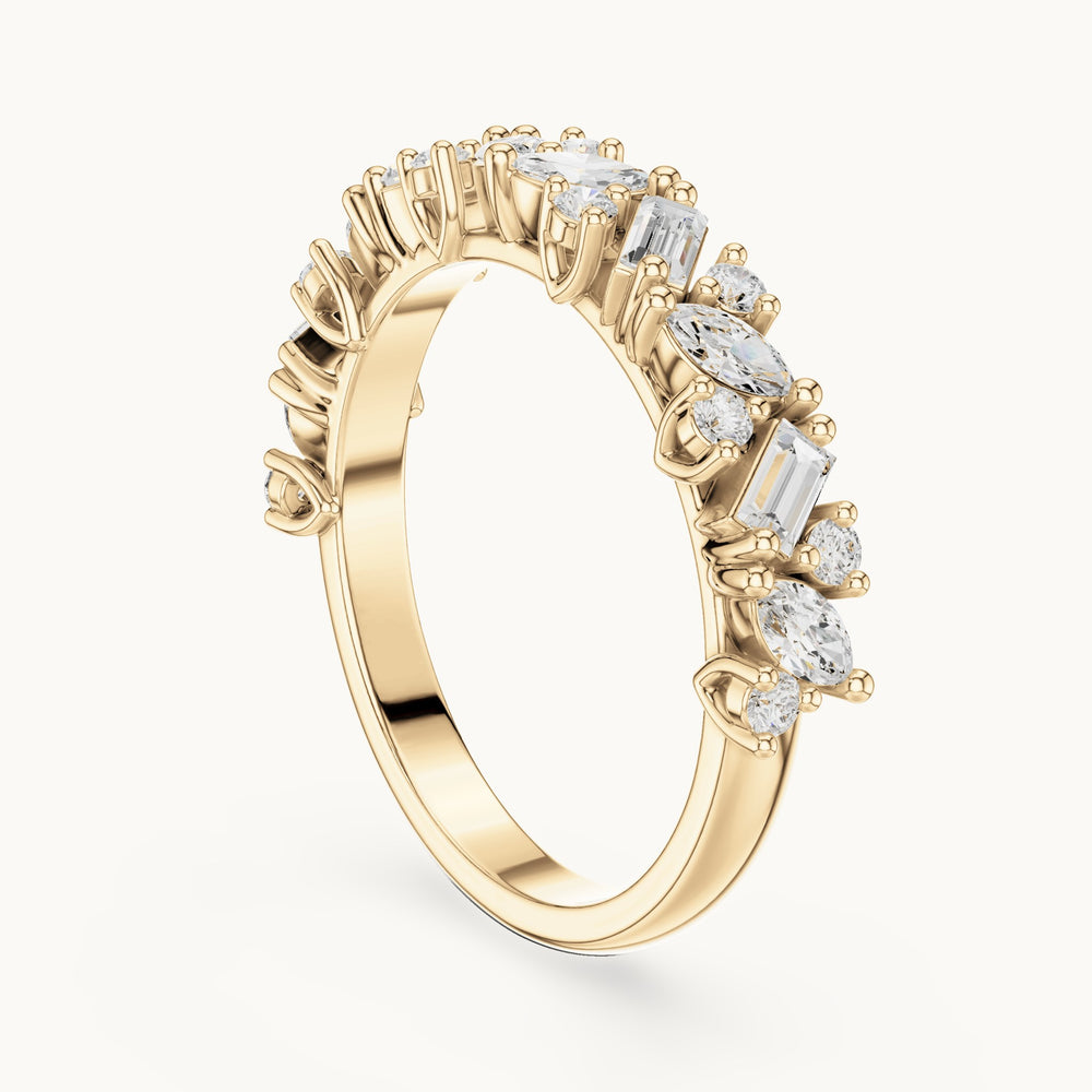 Marquise, baguette and round lab-grown diamond mixed-shape half eternity band in yellow gold, 0.705 CT TW, view 1