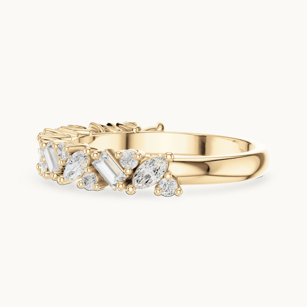Marquise, baguette and round lab-grown diamond mixed-shape half eternity band in yellow gold, 0.705 CT TW, view 3