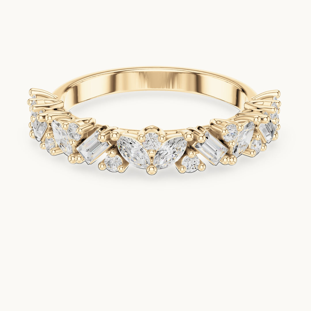Marquise, baguette and round lab-grown diamond mixed-shape half eternity band in yellow gold, 0.705 CT TW, view 4