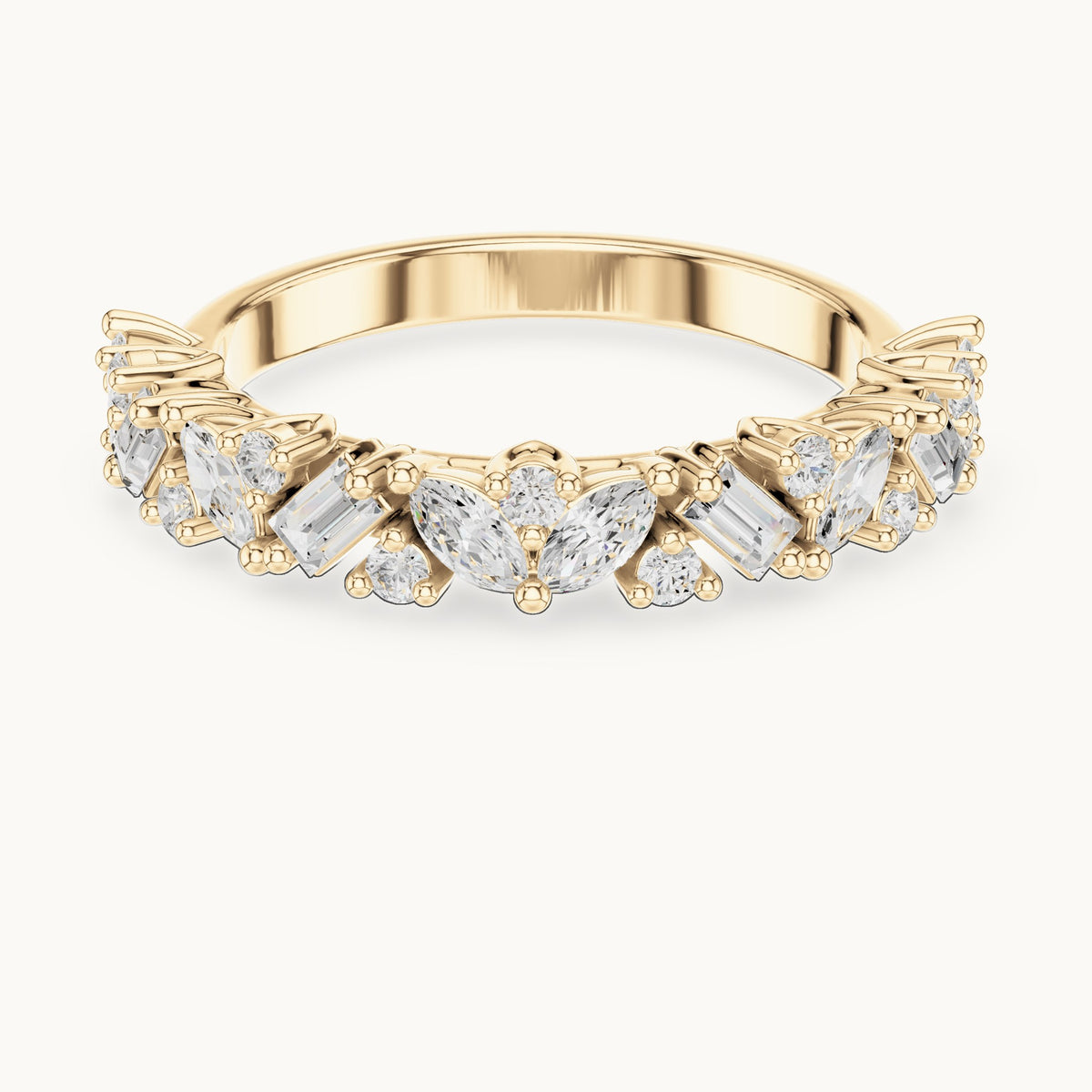 Marquise, baguette and round lab-grown diamond mixed-shape half eternity band in yellow gold, 0.705 CT TW, view 4