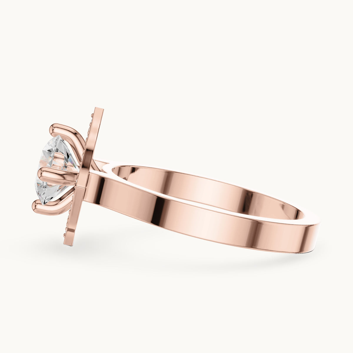Round lab-grown diamond geometric halo engagement ring in rose gold, 0.972 CT TW, view 3
