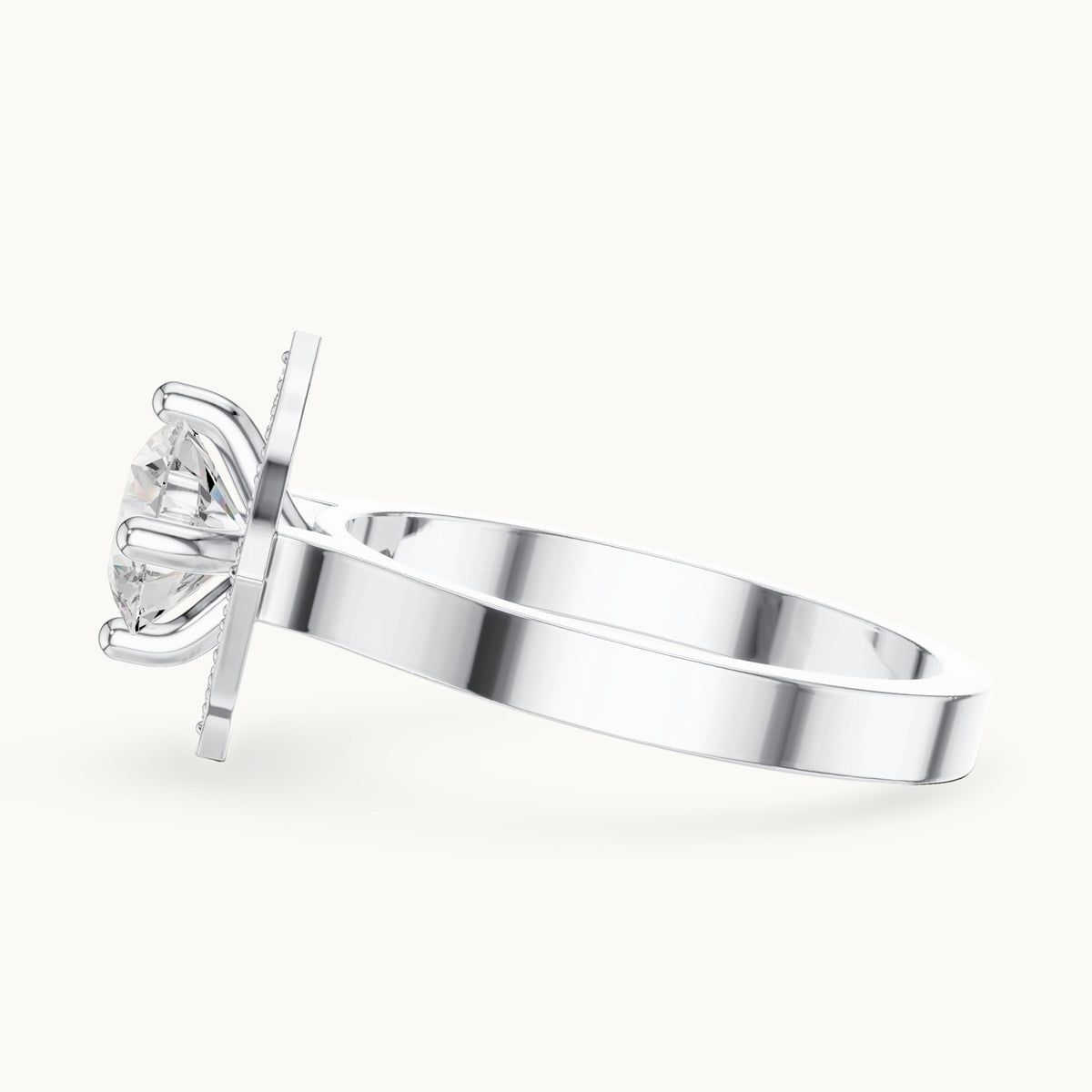 Round lab-grown diamond geometric halo engagement ring in white gold, 0.972 CT TW, view 3