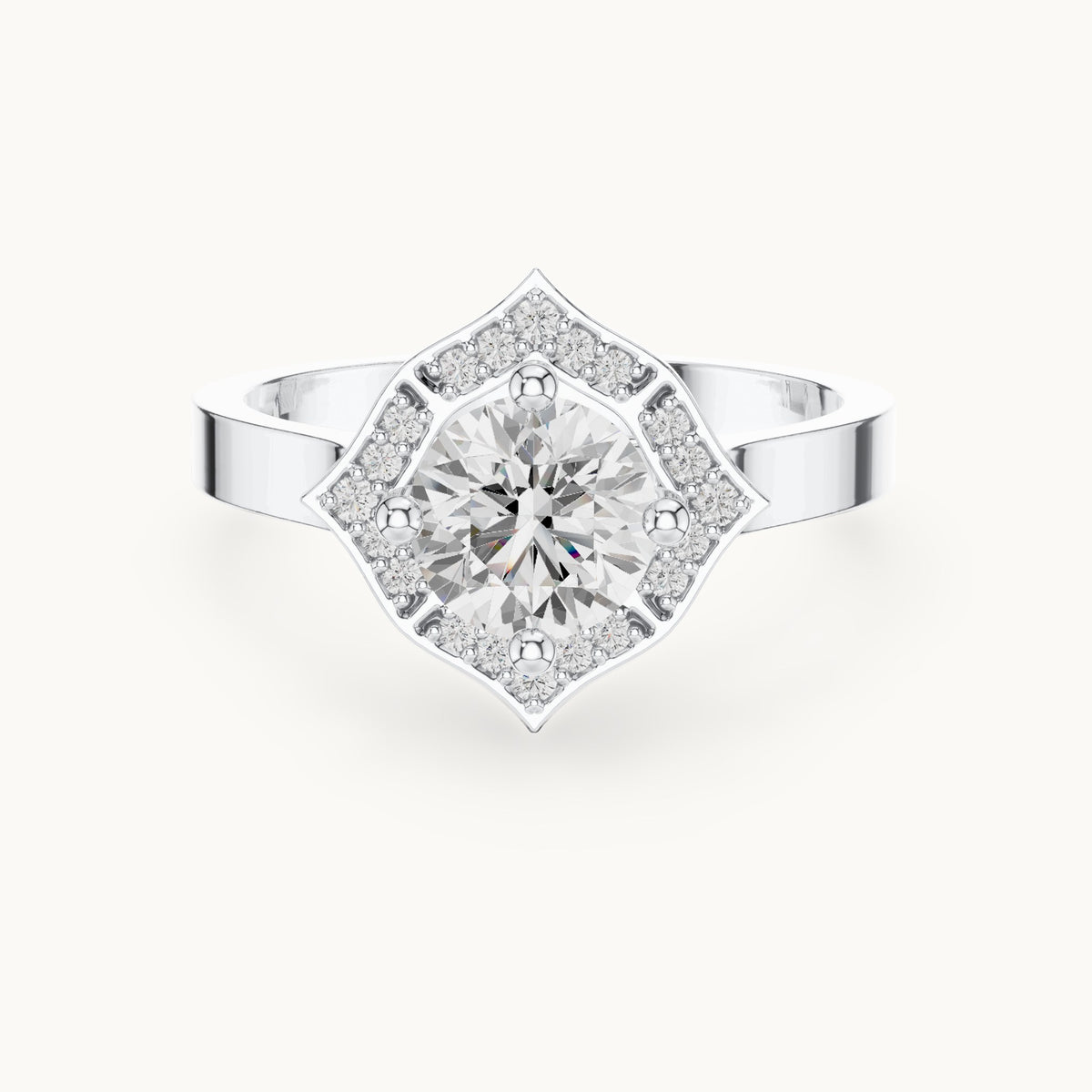 Round lab-grown diamond geometric halo engagement ring in white gold, 0.972 CT TW, view 4