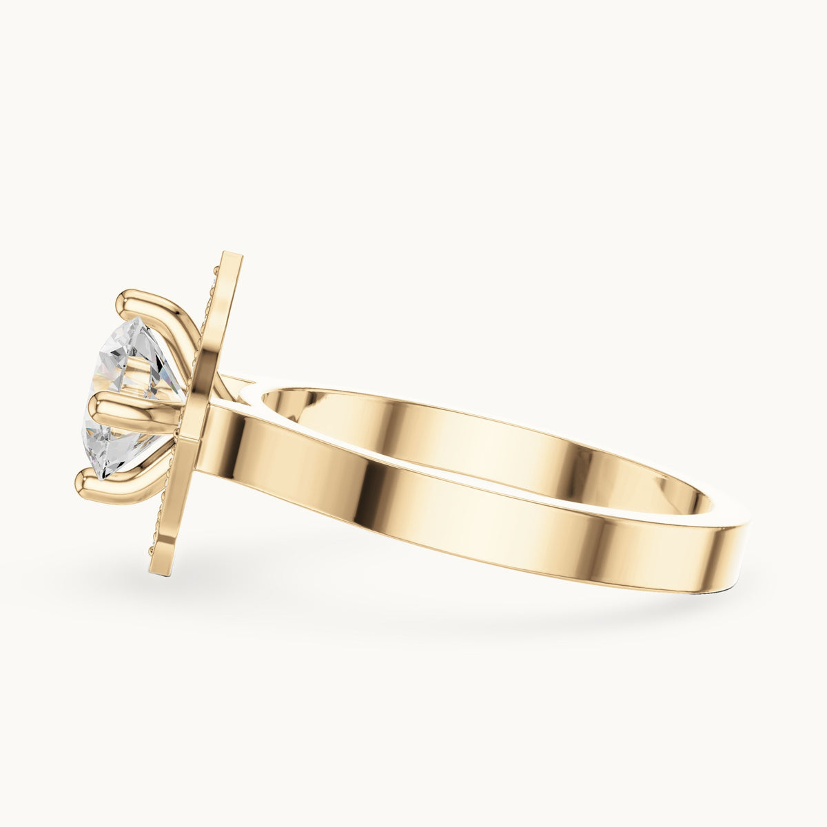 Round lab-grown diamond geometric halo engagement ring in yellow gold, 0.972 CT TW, view 3