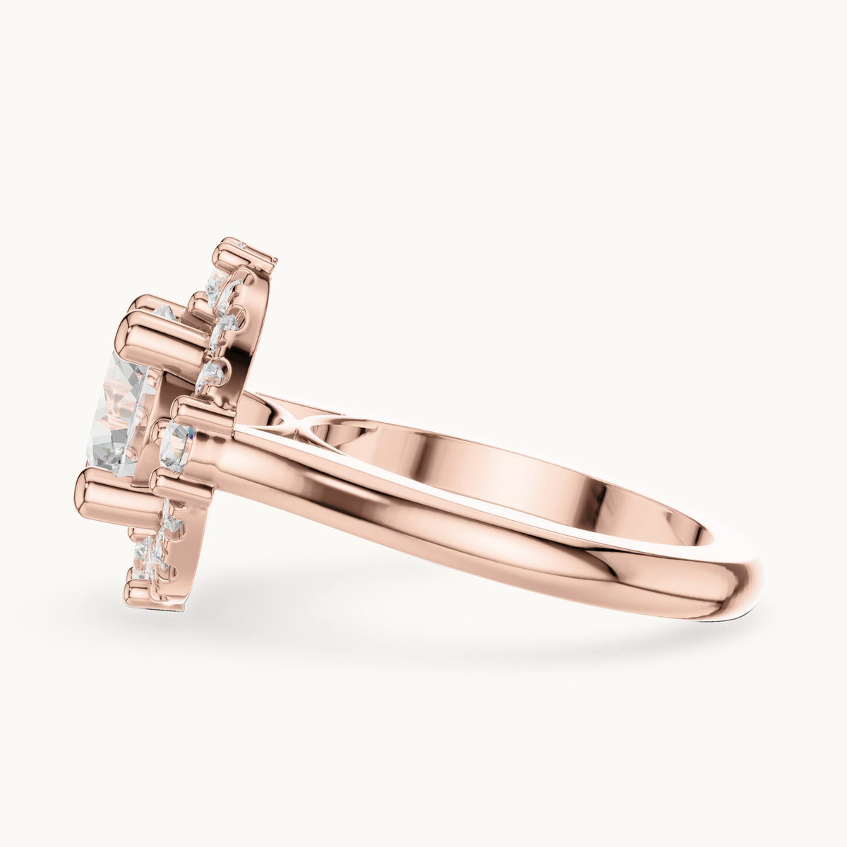 Round lab-grown diamond floral halo engagement ring in rose gold, 3.80 CT TW, view 3