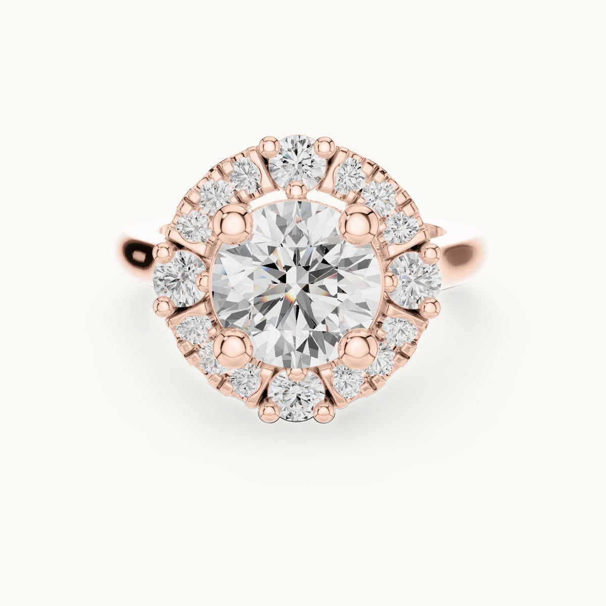 Round lab-grown diamond floral halo engagement ring in rose gold, 3.80 CT TW, view 4