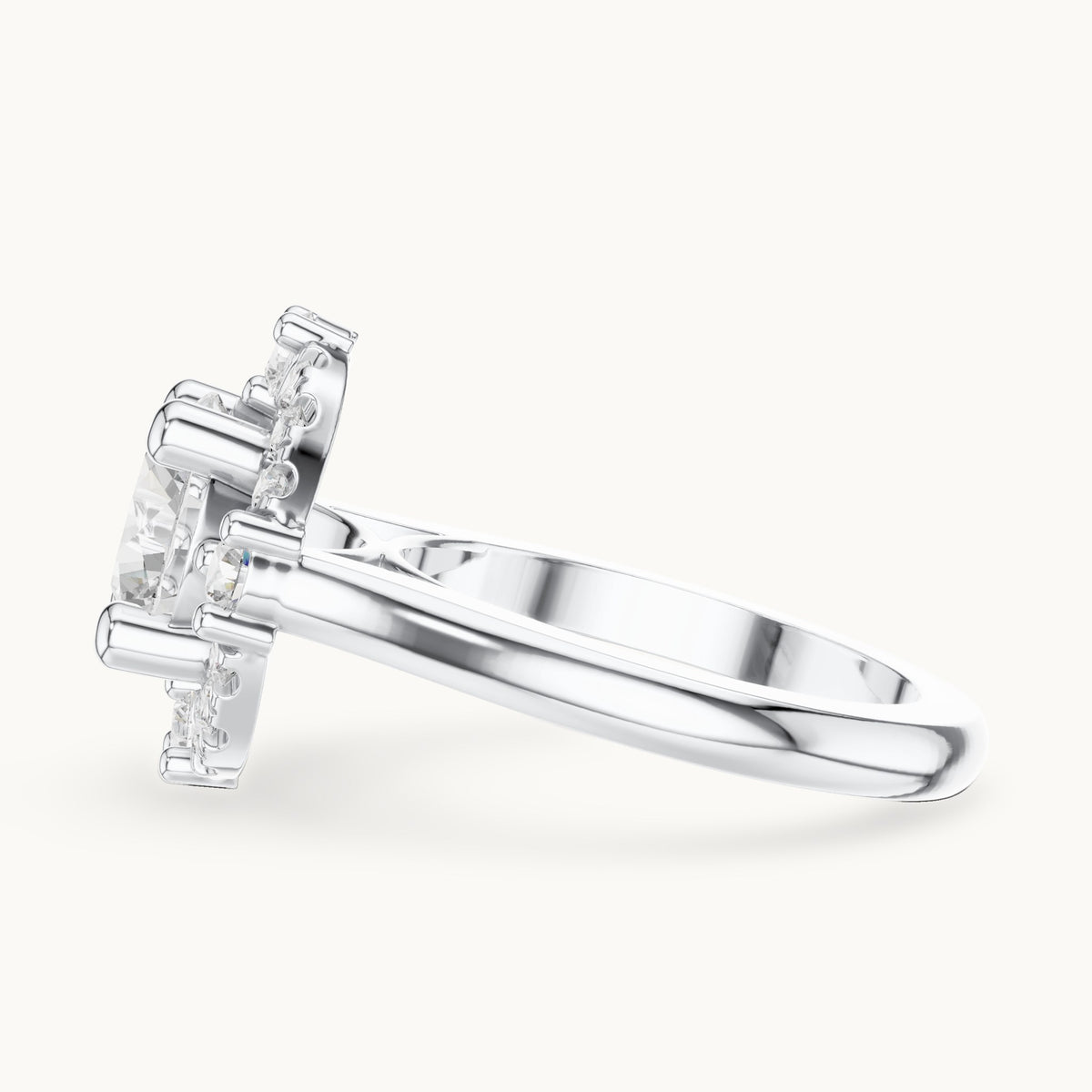 Round lab-grown diamond floral halo engagement ring in white gold, 3.80 CT TW, view 3