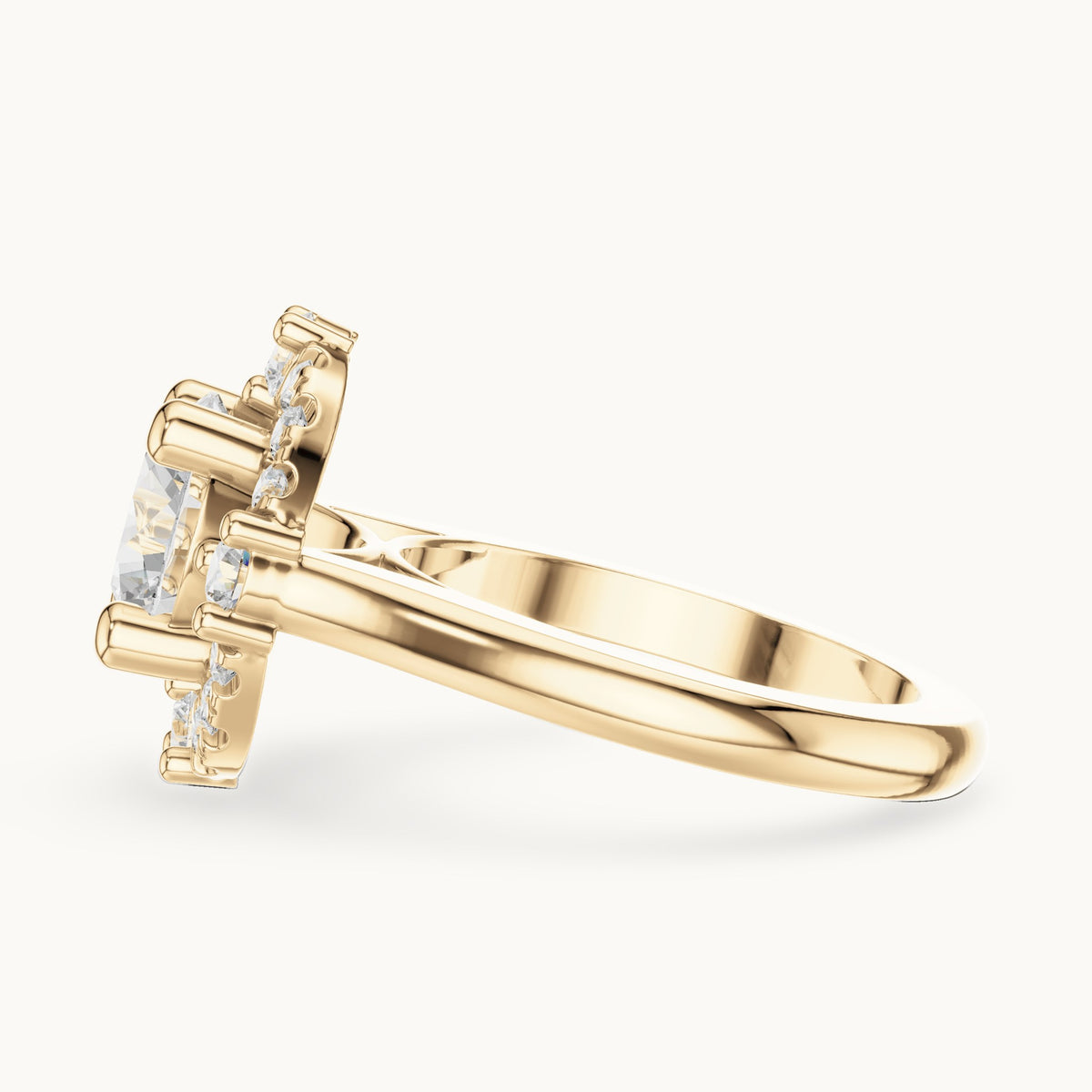 Round lab-grown diamond floral halo engagement ring in yellow gold, 3.80 CT TW, view 3