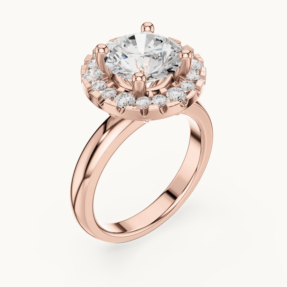Round lab-grown diamond floral halo engagement ring in rose gold, 2.89 CT TW, view 2