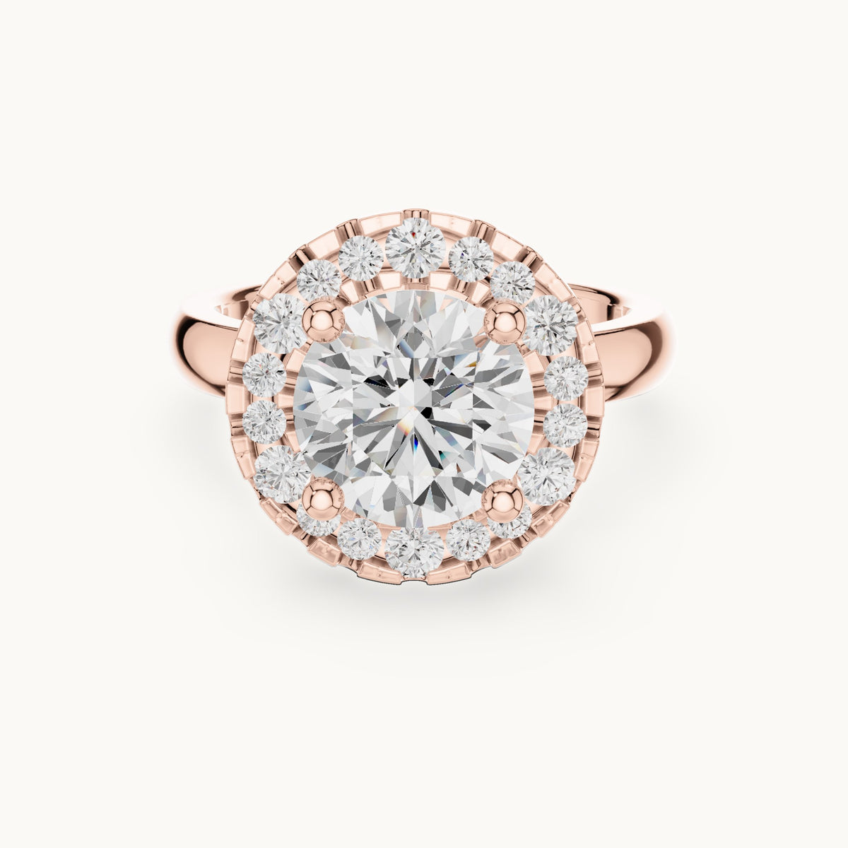 Round lab-grown diamond floral halo engagement ring in rose gold, 2.89 CT TW, view 4