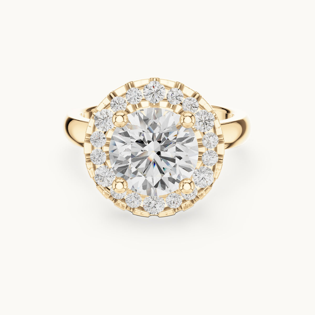Round lab-grown diamond floral halo engagement ring in yellow gold, 2.89 CT TW, view 4