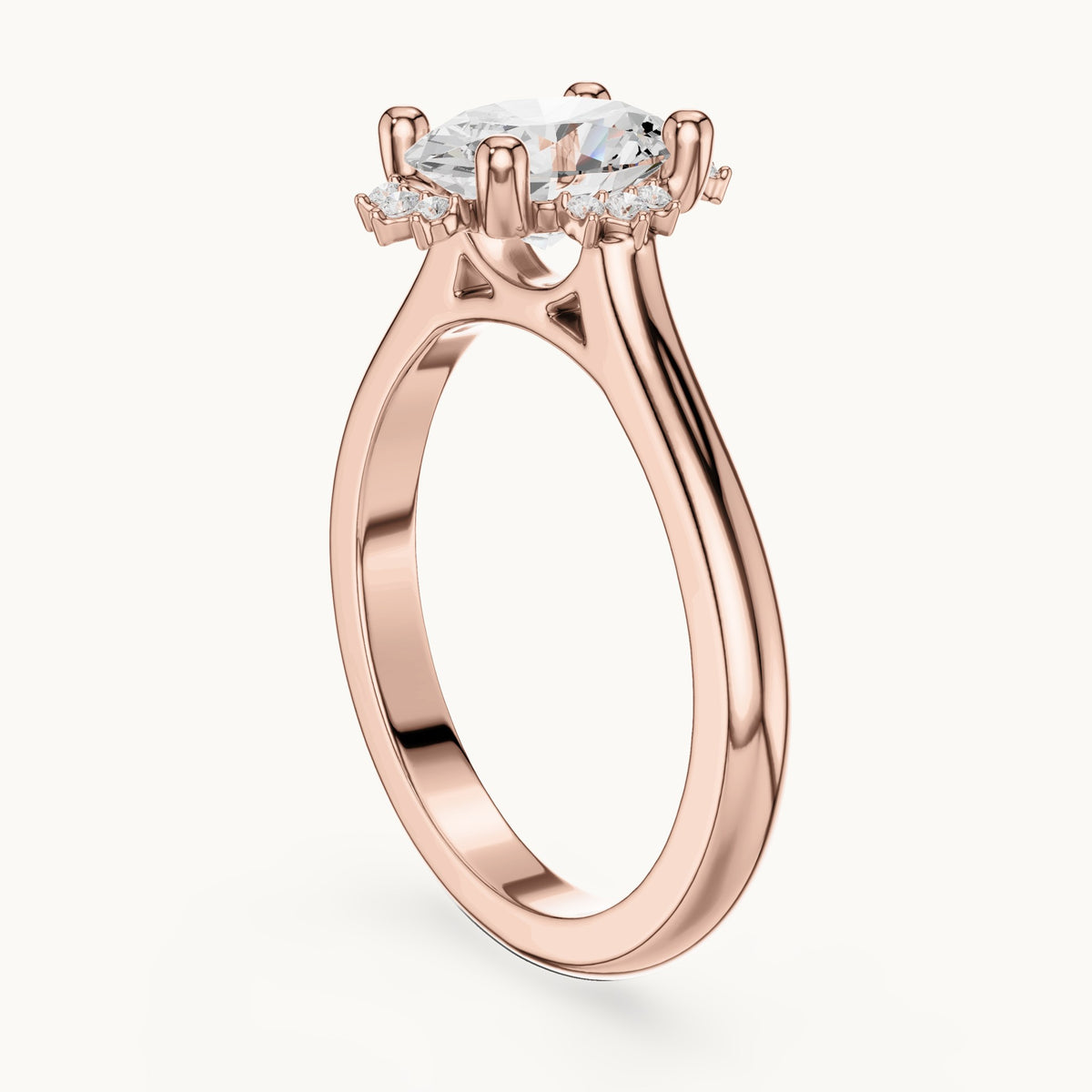 Oval and round lab-grown diamond engagement ring with diamond accents in rose gold, 1.432 CT TW, view 1