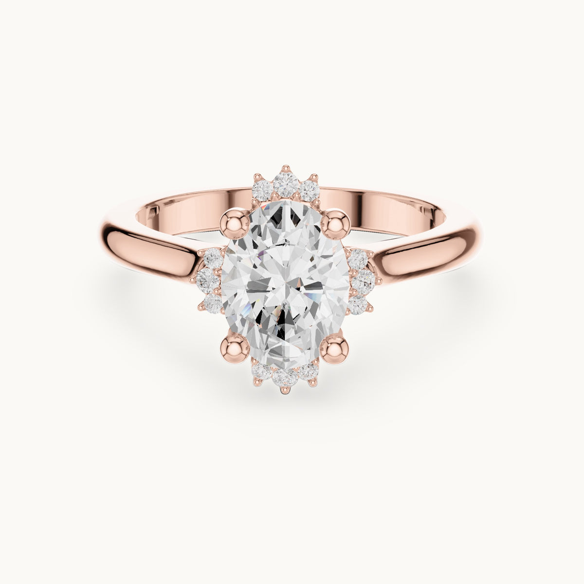 Oval and round lab-grown diamond engagement ring with diamond accents in rose gold, 1.432 CT TW, view 4