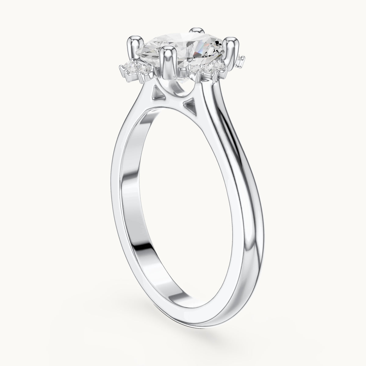 Oval and round lab-grown diamond engagement ring with diamond accents in white gold, 1.432 CT TW, view 1