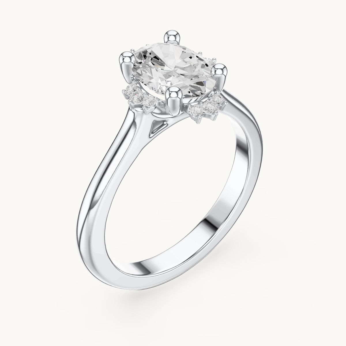 Oval and round lab-grown diamond engagement ring with diamond accents in white gold, 1.432 CT TW, view 2