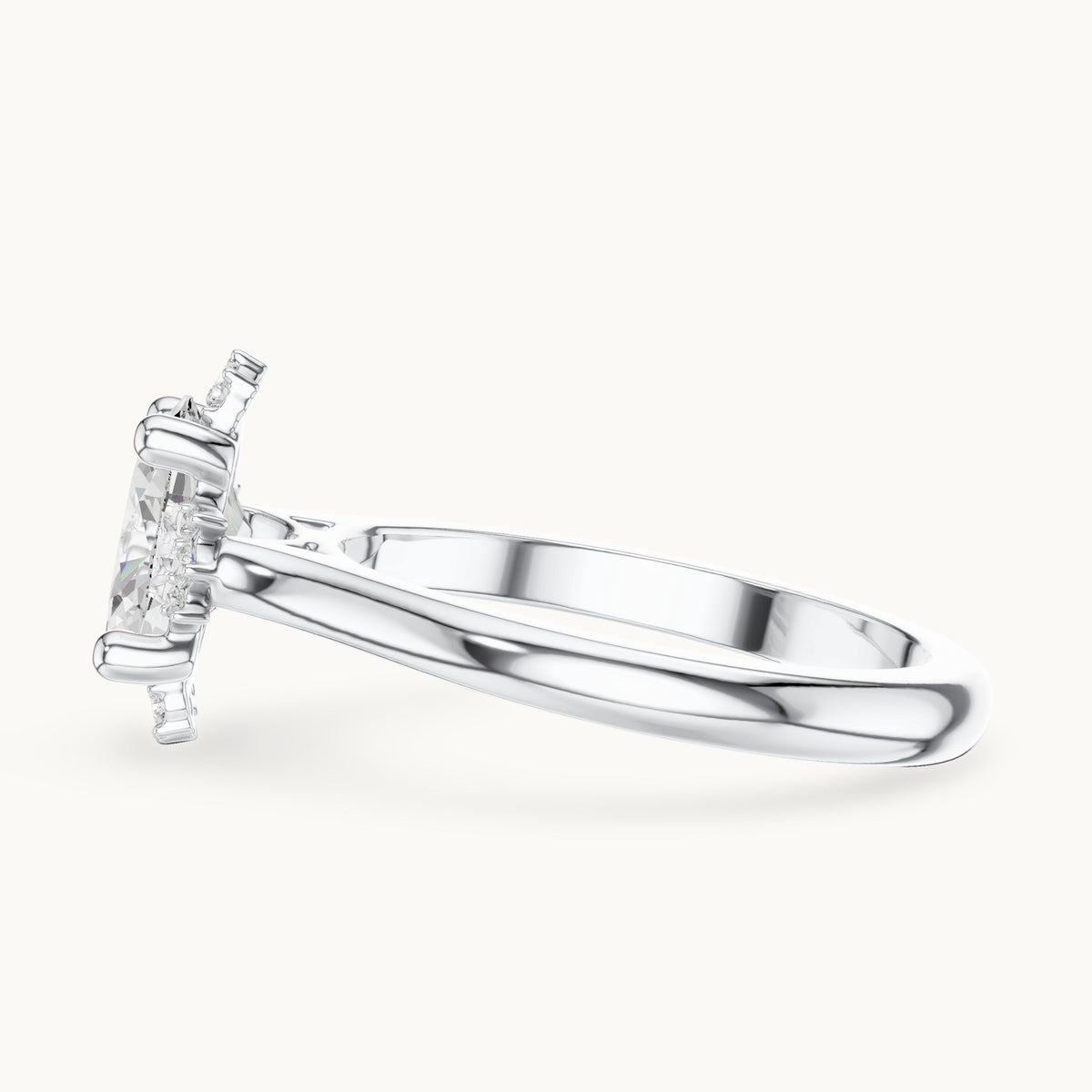 Oval and round lab-grown diamond engagement ring with diamond accents in white gold, 1.432 CT TW, view 3