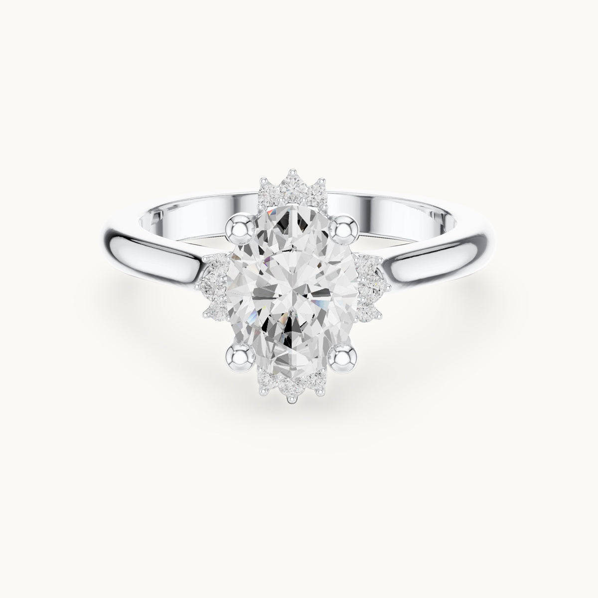 Oval and round lab-grown diamond engagement ring with diamond accents in white gold, 1.432 CT TW, view 4