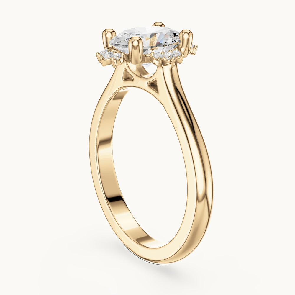 Oval and round lab-grown diamond engagement ring with diamond accents in yellow gold, 1.432 CT TW, view 1