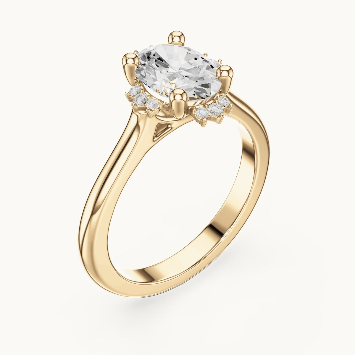 Oval and round lab-grown diamond engagement ring with diamond accents in yellow gold, 1.432 CT TW, view 2