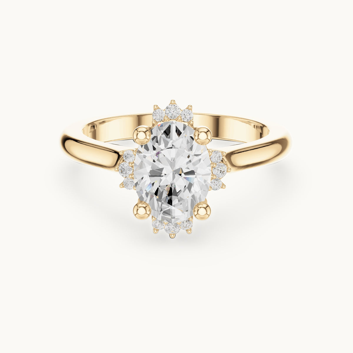 Oval and round lab-grown diamond engagement ring with diamond accents in yellow gold, 1.432 CT TW, view 4