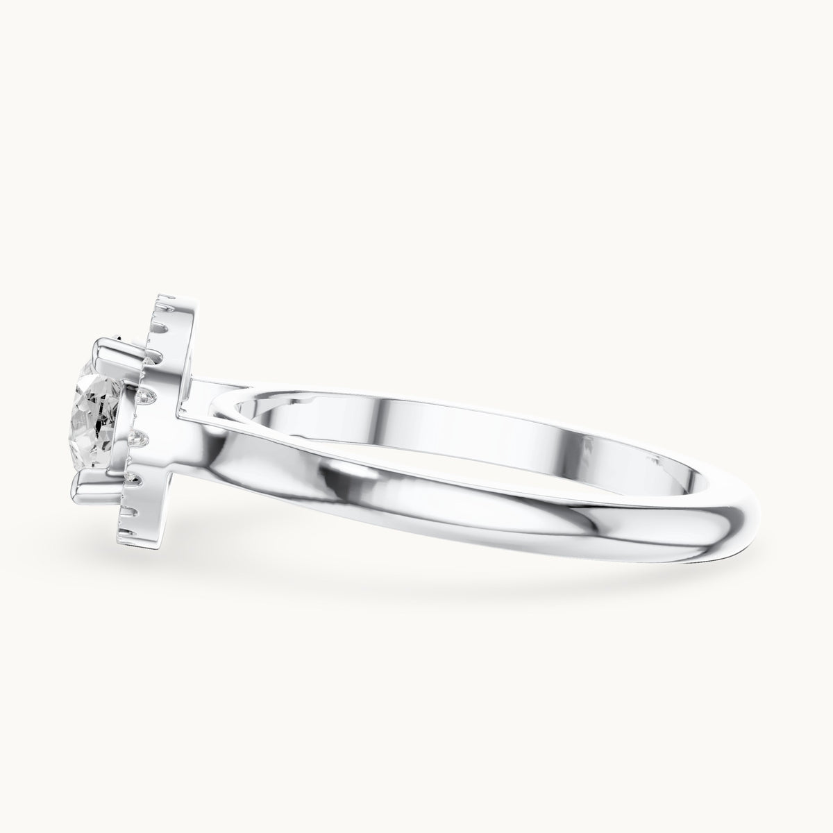 Pear and round lab-grown diamond tilted halo engagement ring in white gold, 1.071 CT TW, view 3