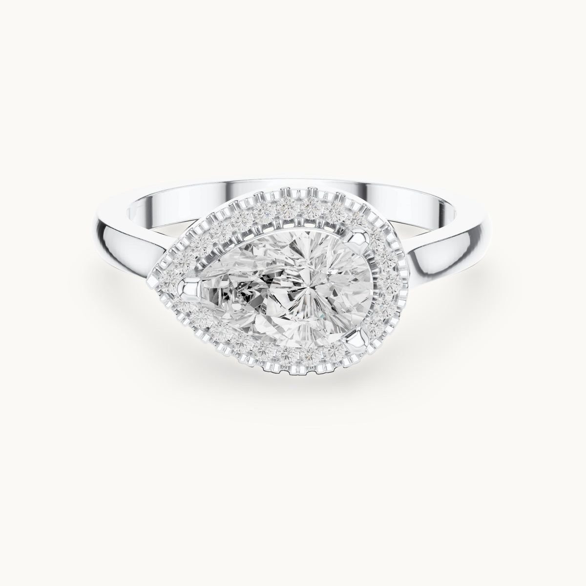 Pear and round lab-grown diamond tilted halo engagement ring in white gold, 1.071 CT TW, view 4
