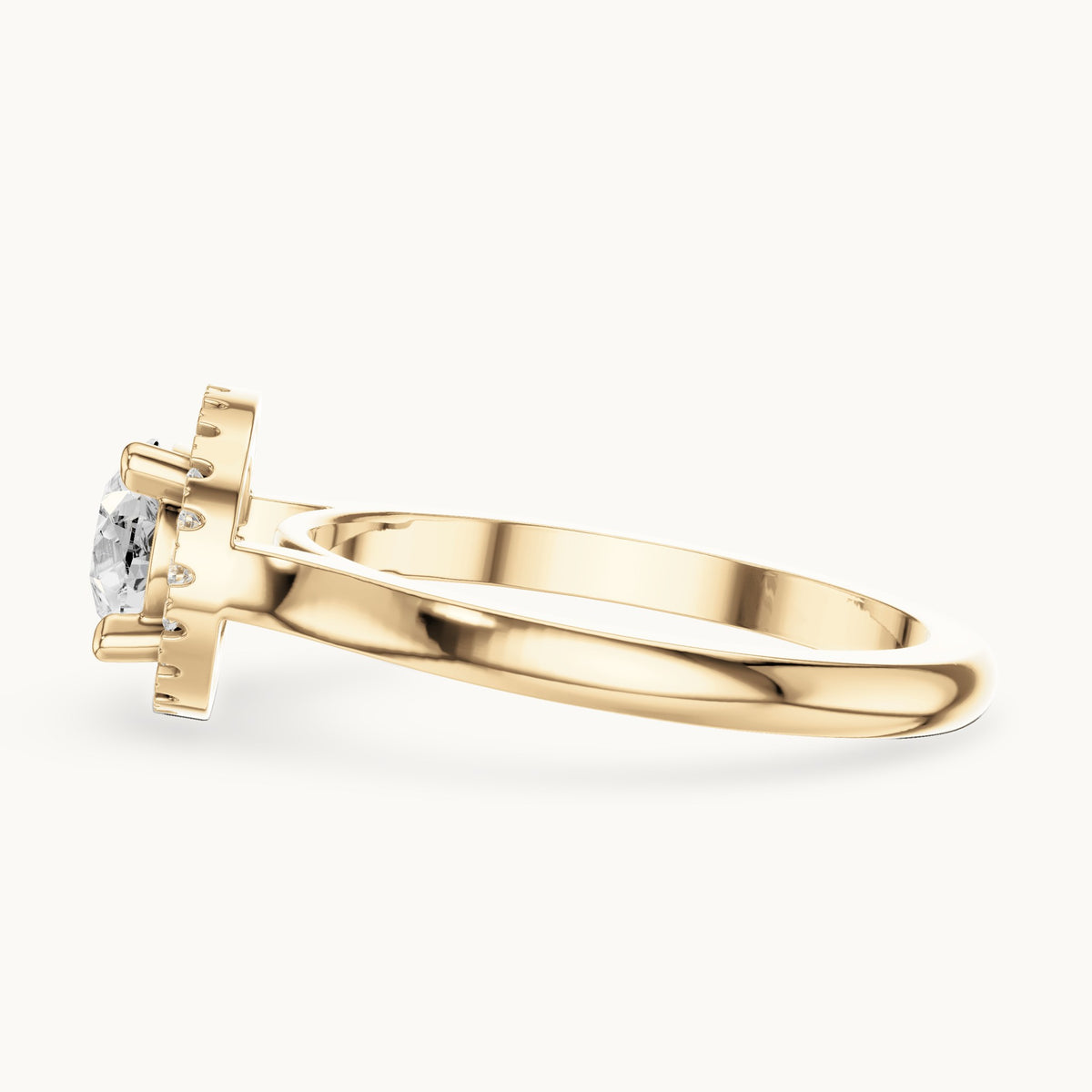 Pear and round lab-grown diamond tilted halo engagement ring in yellow gold, 1.071 CT TW, view 3