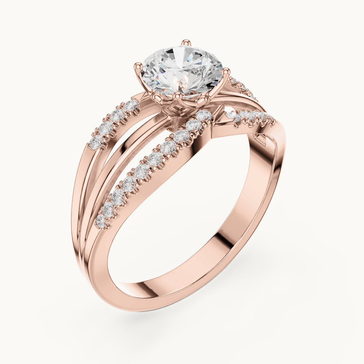 Round lab-grown diamond split shank pavé engagement ring in rose gold, 1.06 CT TW, view 2