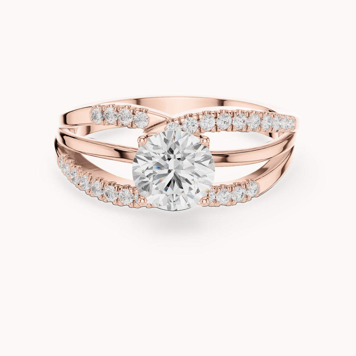 Round lab-grown diamond split shank pavé engagement ring in rose gold, 1.06 CT TW, view 4