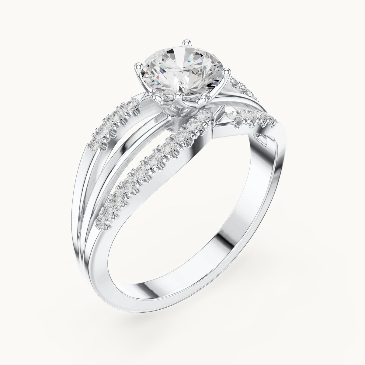 Round lab-grown diamond split shank pavé engagement ring in white gold, 1.06 CT TW, view 2