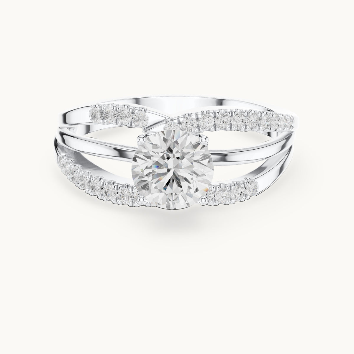 Round lab-grown diamond split shank pavé engagement ring in white gold, 1.06 CT TW, view 4
