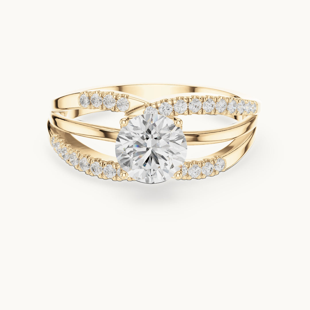 Round lab-grown diamond split shank pavé engagement ring in yellow gold, 1.06 CT TW, view 4