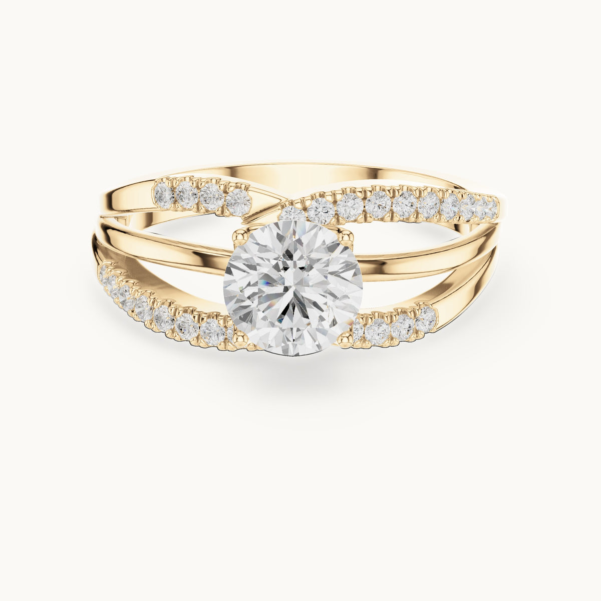 Round lab-grown diamond split shank pavé engagement ring in yellow gold, 1.06 CT TW, view 4