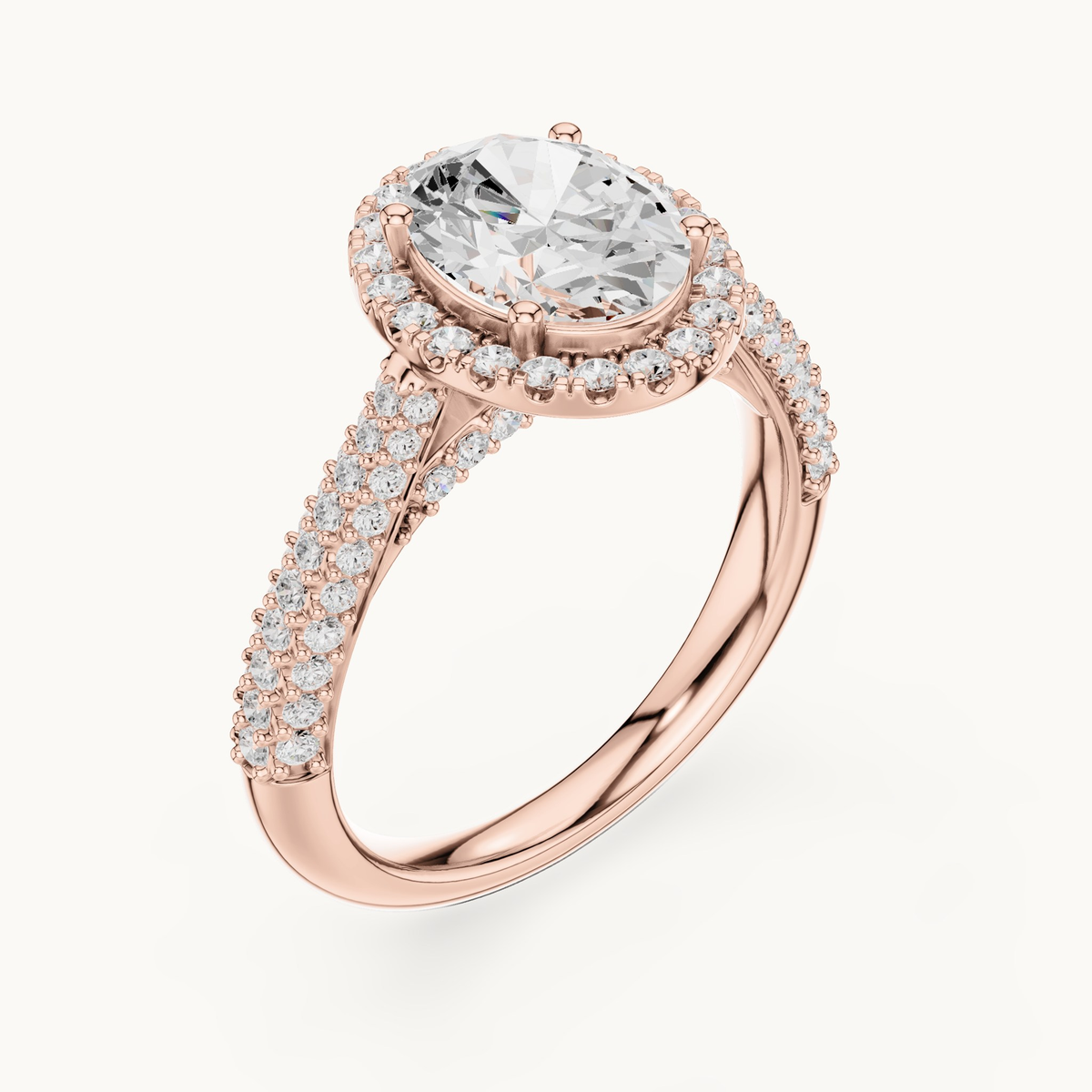 Oval lab-grown diamond halo engagement ring in 14K rose gold, 2.38 CT TW, view 2