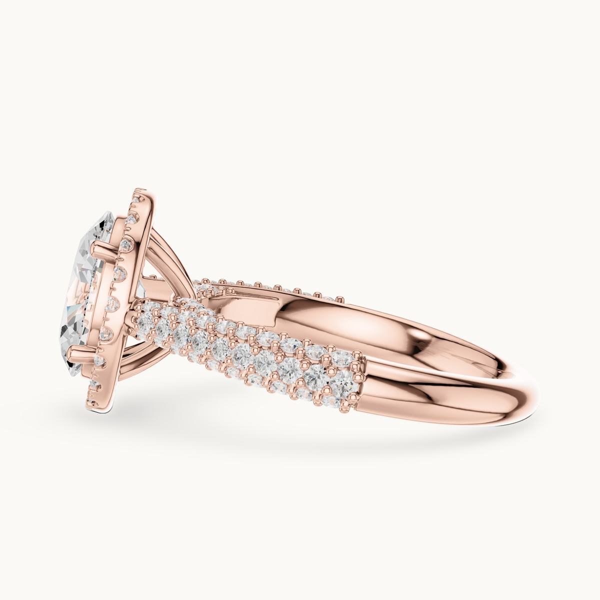 Oval lab-grown diamond halo engagement ring in 14K rose gold, 2.38 CT TW, view 3
