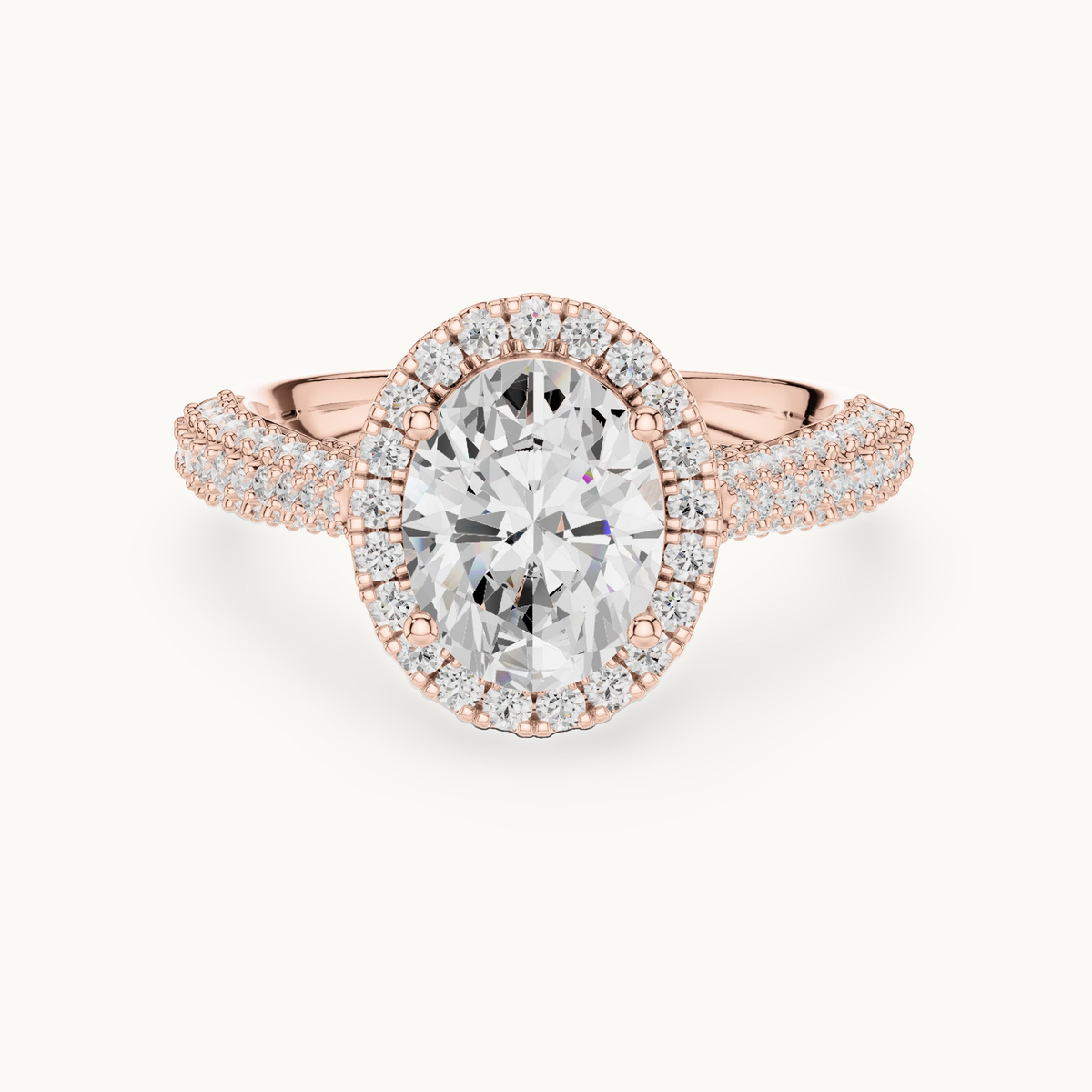 Oval lab-grown diamond halo engagement ring in 14K rose gold, 2.38 CT TW, view 4