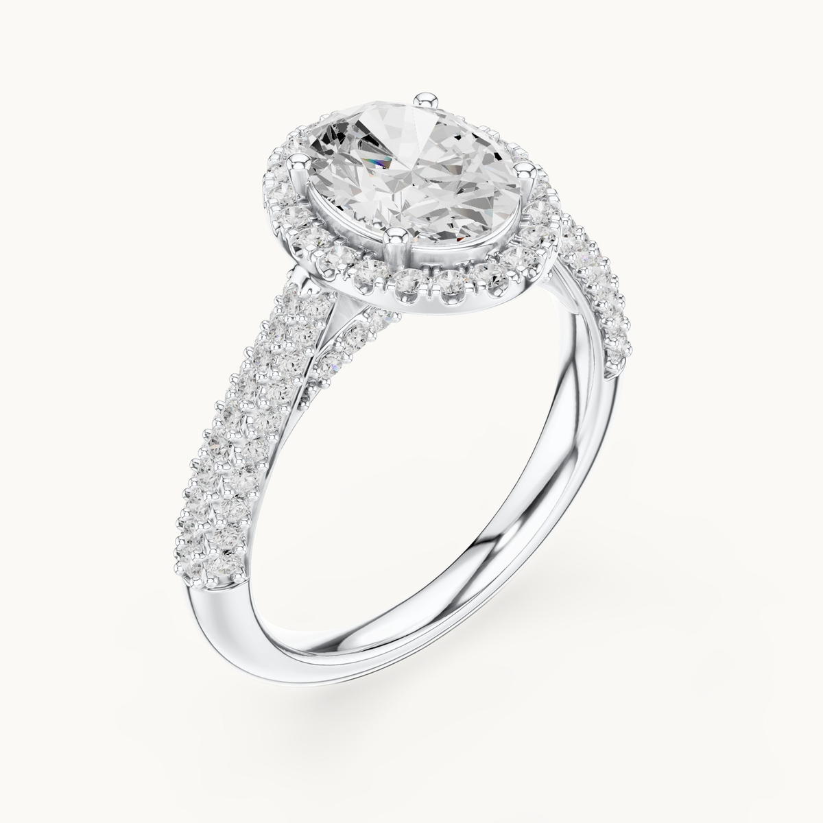 Oval lab-grown diamond halo engagement ring in 14K white gold, 2.38 CT TW, view 2