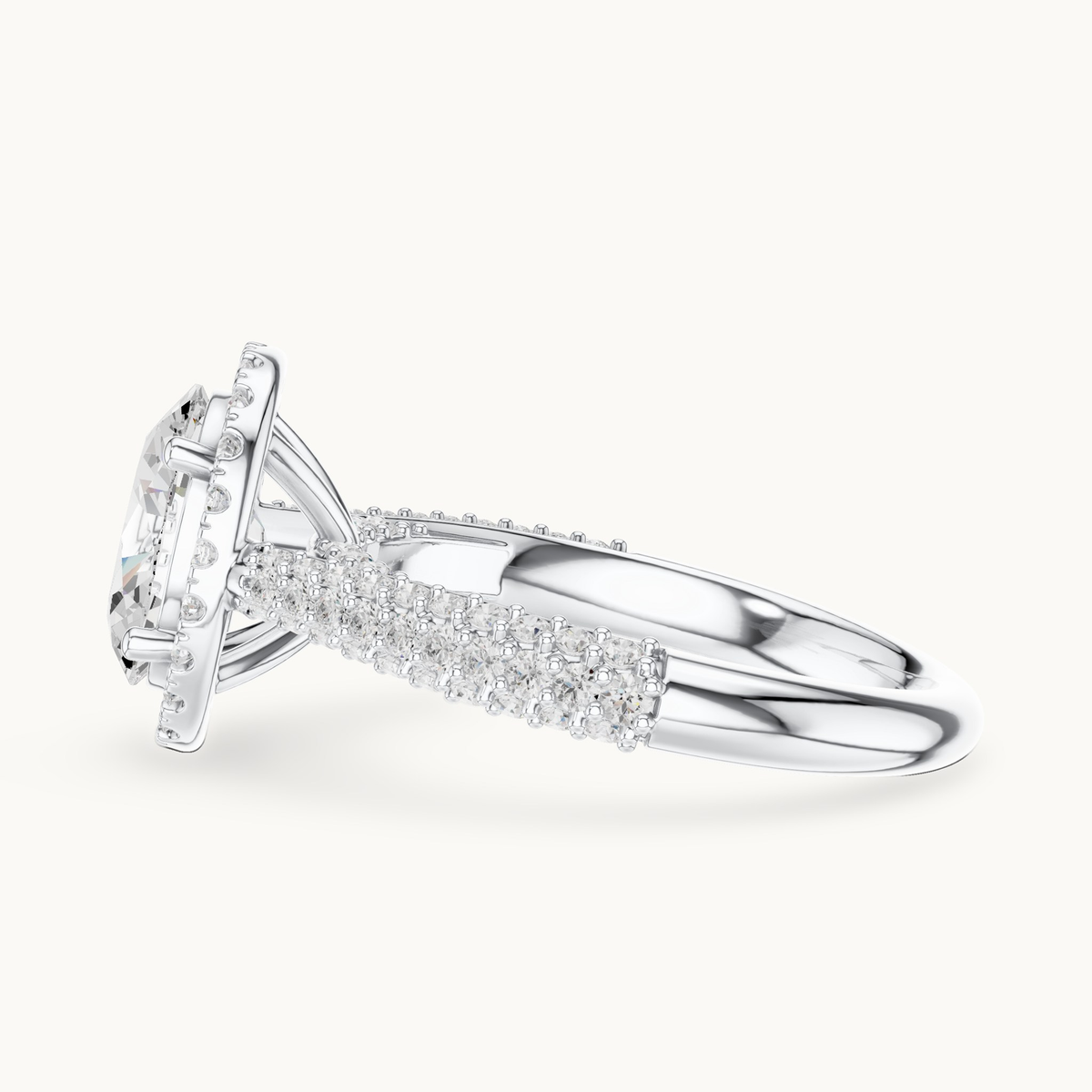 Oval lab-grown diamond halo engagement ring in 14K white gold, 2.38 CT TW, view 3