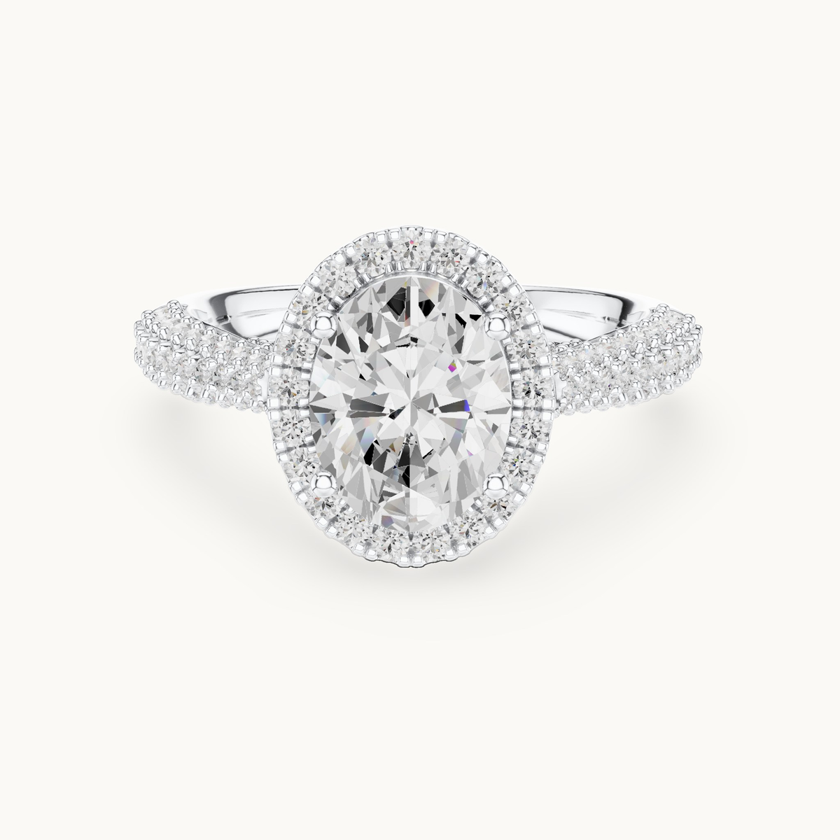 Oval lab-grown diamond halo engagement ring in 14K white gold, 2.38 CT TW, view 4