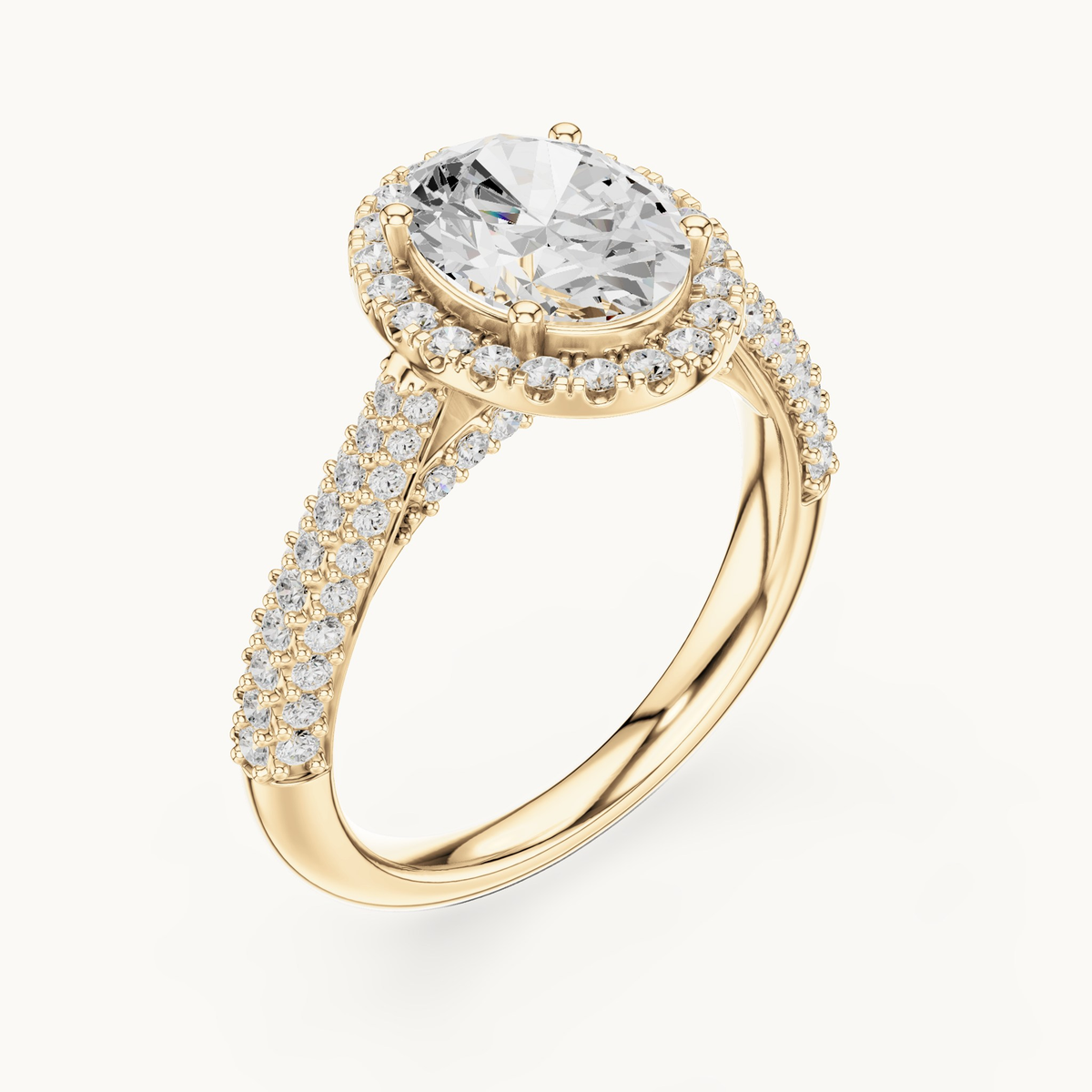 Oval lab-grown diamond halo engagement ring in 14K yellow gold, 2.38 CT TW, view 2