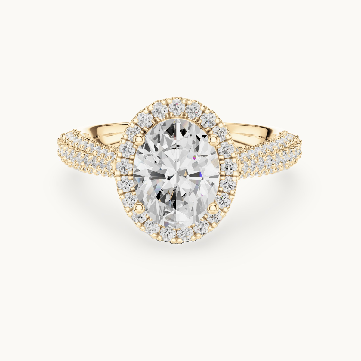 Oval lab-grown diamond halo engagement ring in 14K yellow gold, 2.38 CT TW, view 4